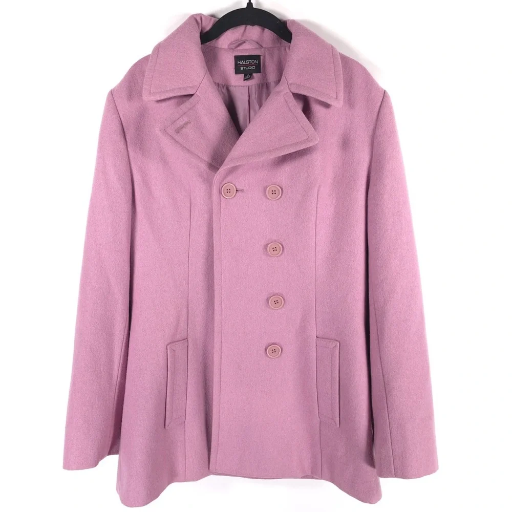 HALSTON STUDIO‎ WOOL Blend Pink Coat Double Breasted UKRAINE🇺🇦MADE Size 8